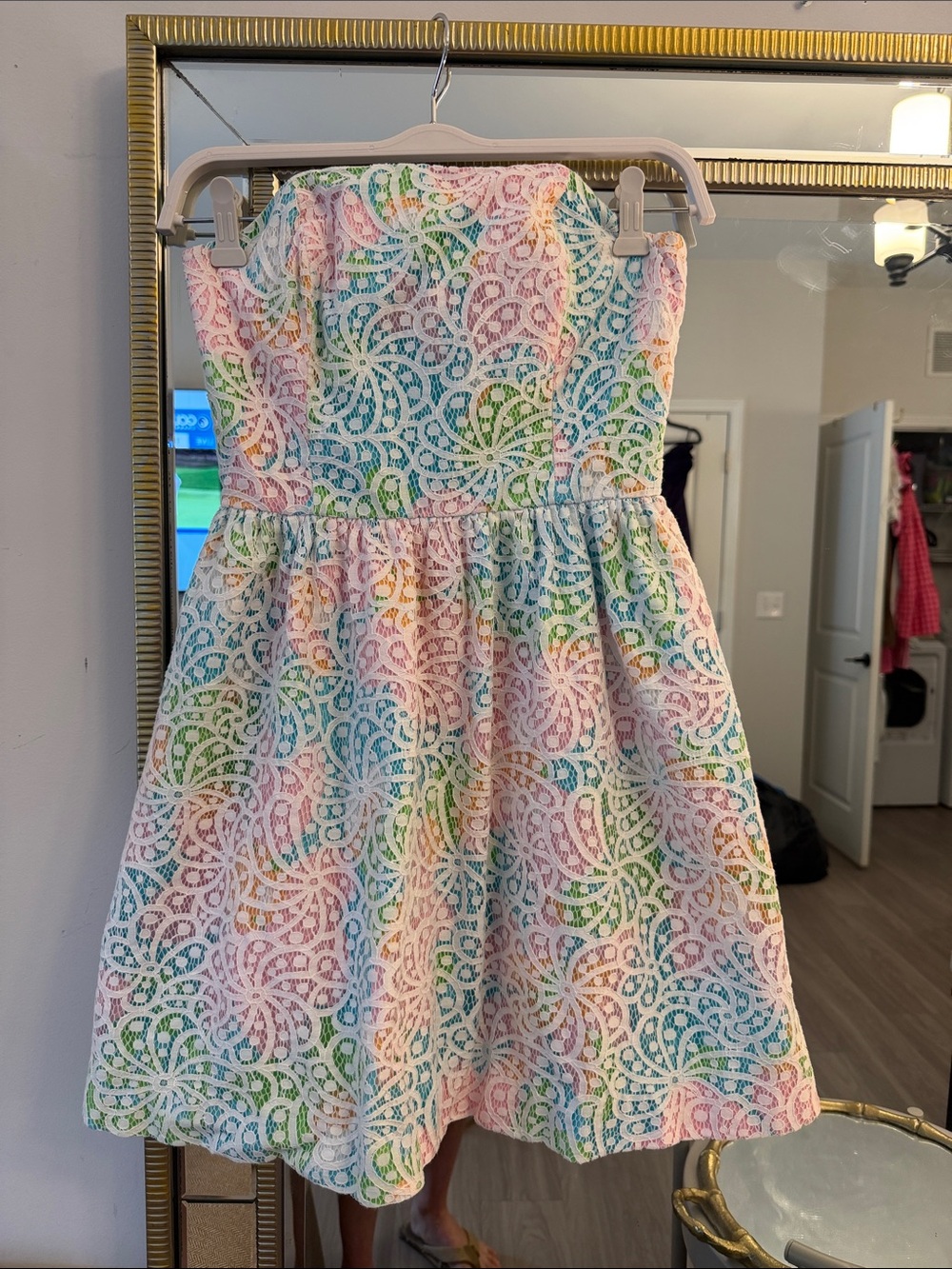 Lilly Pulitzer Pastel Multicolor Lace Strapless Mini Dress